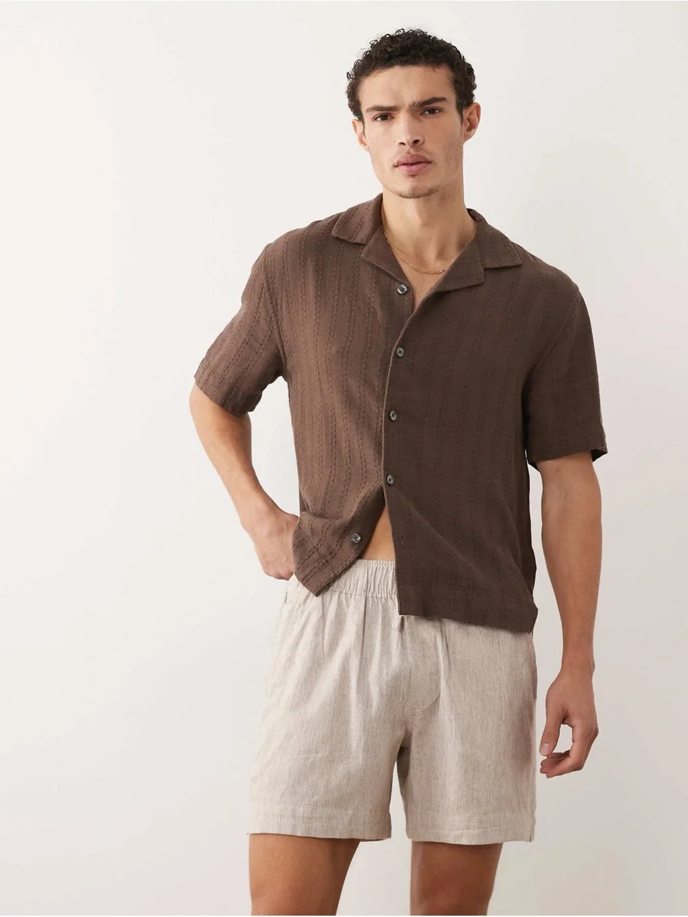 Abercrombie & Fitch pull on cotton-linen blend shorts in beige M